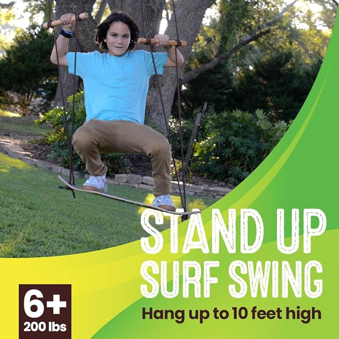 Swurfer TreeSkate Skateboard Swing, Outdoor Stand Up Surf Swing, Holds Up to 200 lbs, Ages 6 and Up, Adjustable Handles, Grip Tape, Kids Outdoor Play Equipment for Children and Adults (Waves) Blue