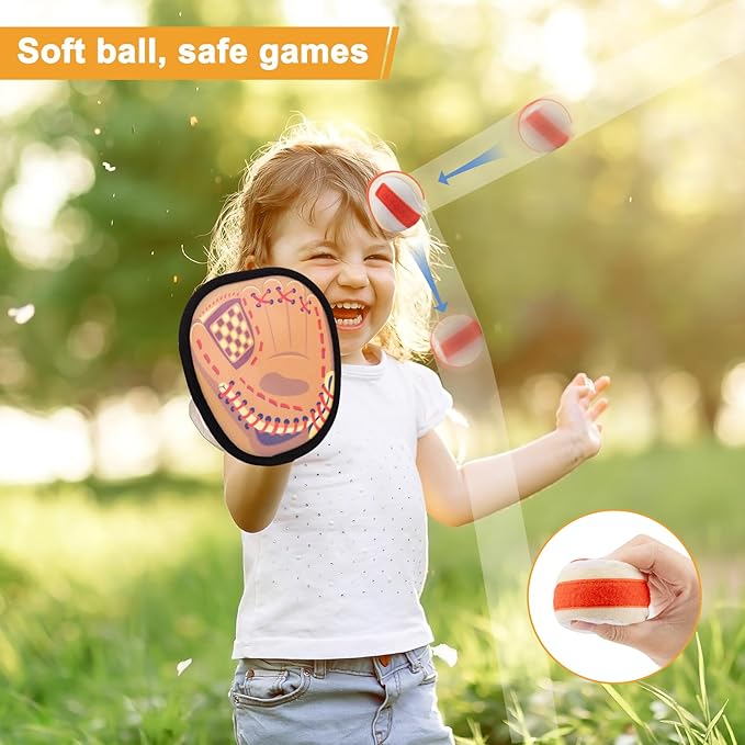 Toss and Catch Ball Set Toddler Baseball Training Glove, Pool Beach Toys for Kids 3 4 5 6 7 8 Years Old Boys Girls Birthday Gifts, Soft Sticky Balls Yard Outdoor Games for for Adults Family