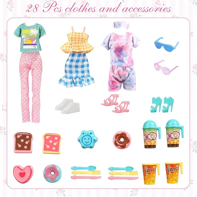 35 Pcs Travel Camping Tent Playset for Girl Dolls, 1 Tent 1 Picnic Mat 1 Telescope 20 Pcs Campfire and Food Sets 3 Outfits 3 Shoes 2 Glasses, Camping Accessories for 11.5 inch Doll