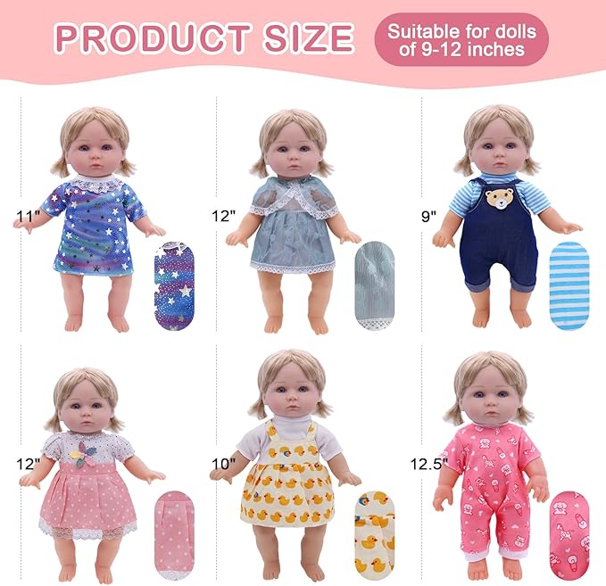 Alive Girl Doll Clothes - 12 Inch Dolls Clothes, 6 Different Dress Set Includes 4 Baby Dolls Dress 2 Jumpsuit, Princess Costume Dresses Decorative Accessories Fits All 12 inches Girls Doll, Girl Gift