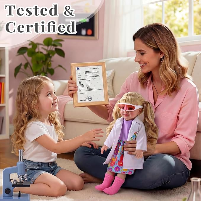 BABESIDE American Realistic Baby Doll Girl, 16 Inch Pretend Play Dolls Set, Long Gold Ponytail Complete with Clothes and Toy Accessories Gift for Kids Age 3+