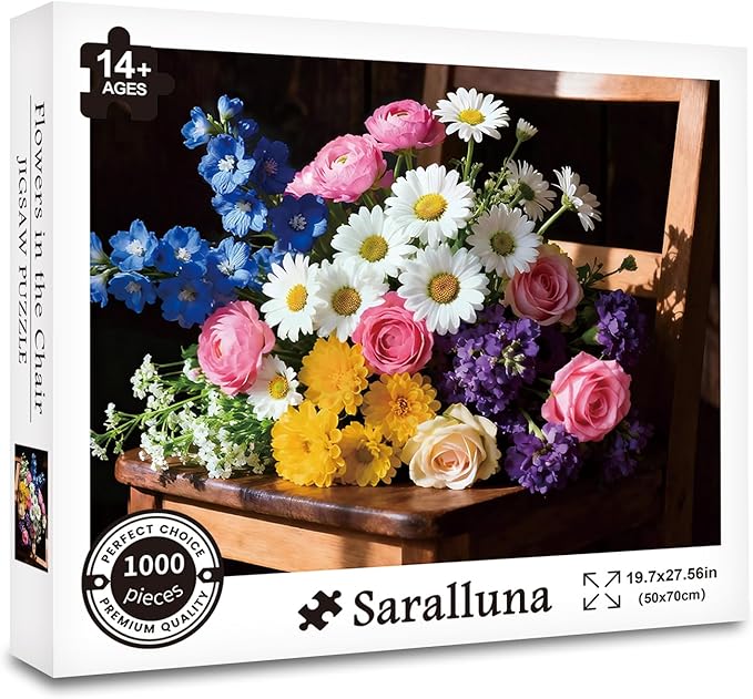 Puzzle for Adults 1000 Pieces, Flowers in The Chair Puzzle, Challening Impossible Difficult Hard Fun 1000 Pieces Jigsaw Puzzles for Adults Family with Letters on Back