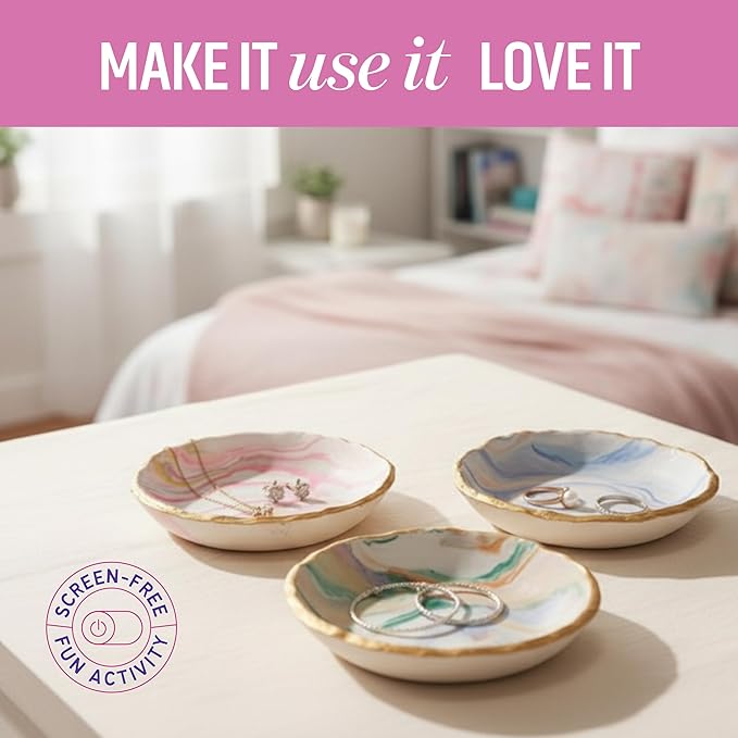 Dan&Darci Craft 'n Clay - Jewelry Dish Making Kit for Kids Ages 8-14 Year Old - Best DIY Arts & Crafts Kits - Easter Gifts - Creative Toys for Preteen & Teenagers - Girl Birthday Gift Ideas