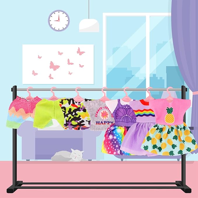 26 PCS for Mini 6 Inch Doll Clothes and Accessories Include 4 Tops, 4 Pants, 4 Dresses, 2 Shoes, Pink Sunglasses 1 Skate and 14 Life Accessories for 5.3 Inch - 6 Inch Dolls