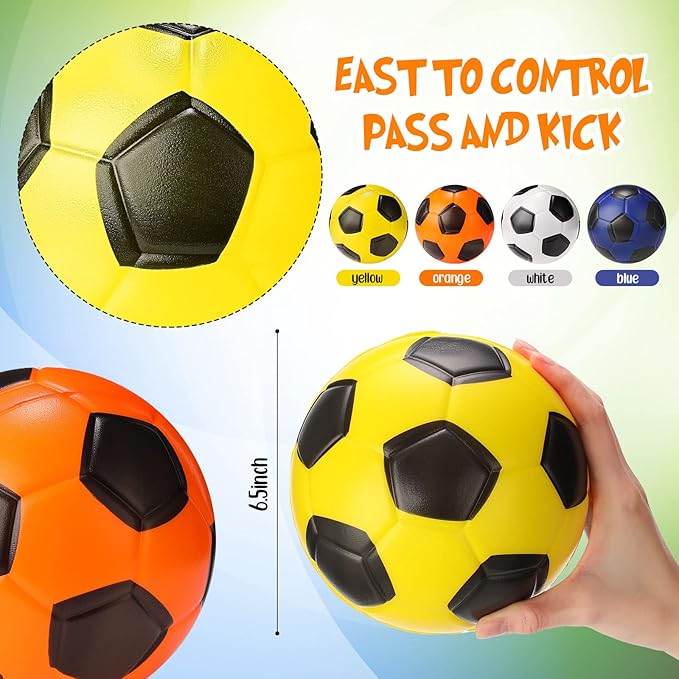 Jerify 4 Pcs 6.5 Inch Kids Foam Soccer Ball Mini Soft Foam Youth Soccer Ball for Kids Teens Adults Indoor Practice and Backyard Play Beach Swimming Pool Sport Sensory Stress Mini Gift