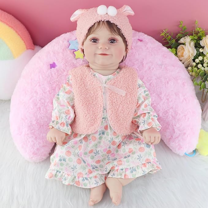 2 Set Reborn Doll Clothes for 20-22 inch Girl Dolls, 6PCS Baby Doll Clothes Accessories Outfits Include Dress Coat Headband Hat Socks