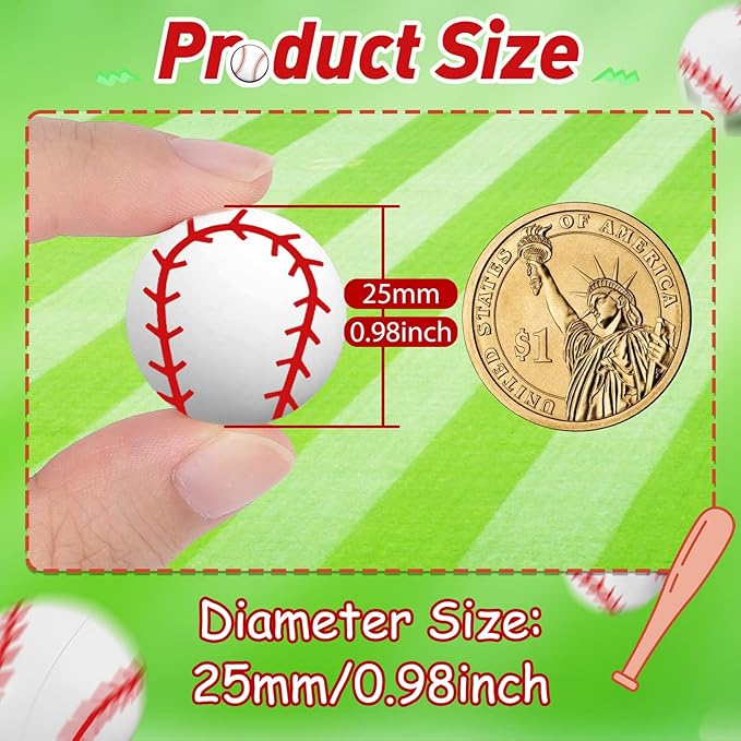 Deekin 200 Pcs Baseball Bouncy Balls Bulk 0.98'' Mini Rubber Bouncing Balls Sports Party Favors for Kids Fillers (Baseball)