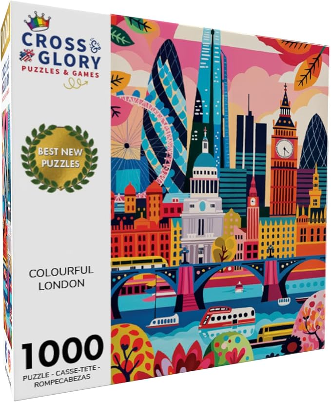 Cross & Glory - Colourful London - 1000 Piece Jigsaw Puzzle for Adults | Iconic Landmarks of London | Challenging Puzzle for Art and Travel Lovers
