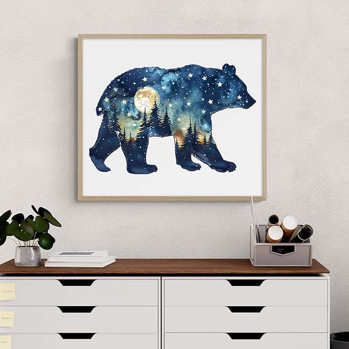 Wooden Puzzles for Adults - Astral Bear Wooden Jigsaw Puzzle - Unique Animal Shaped Wood Puzzles Adult - Christmas Birthday Gifts for Adults/Friends/Family - 100 Pcs 9.1 * 6in