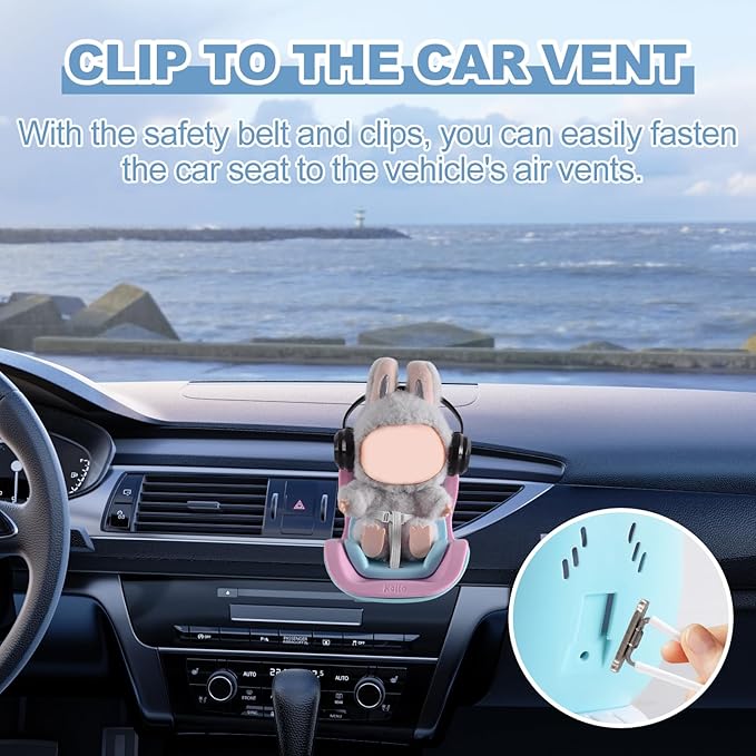 Doll Car Seat, Car Seat for 10-17cm Dolls, Including Air Vent Clip, Desktop Stand, Adjustable Strap, Airflow-Friendly Design, Ideal Car Decor Gifts(Pink Blue)