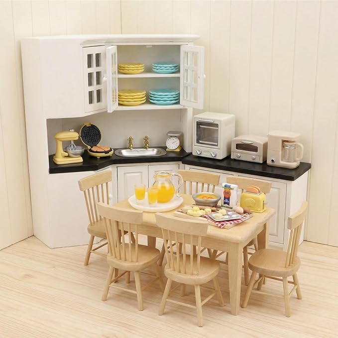 Miniature Dining Table & Chair Set for Dollhouse 1 12 Scale Wooden Furniture Model 5pcs House Mini Decoration Accessories DIY Hobby Gift (Wood)