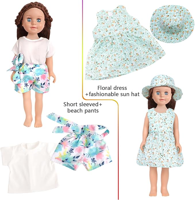 10 Sets of 18 Inch American Doll Clothes, Including 10 of Doll Clothing Dress Outfits for American Dolls, Birthday Gifts for Kids