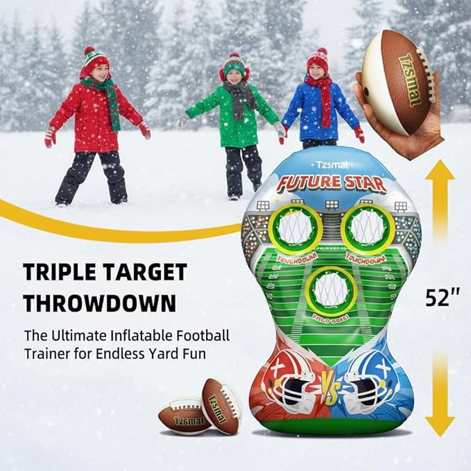 52" Inflatable Football Target Toss Game for Kids - Large Indoor Outdoor Party Games & Football Toys with 2 Laced Footballs & Pump - Quarterback Training Sports Gifts for Boys Ages 3 4 5 6 7 8-12