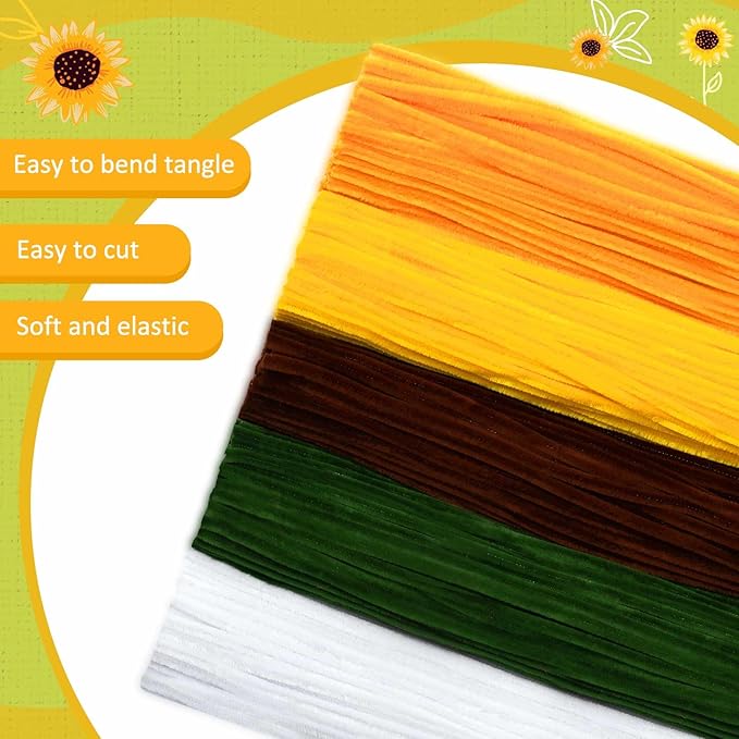 Peryiter 500 Pieces Pipe Cleaners Chenille Stems for Flowers Craft Supplies Bulk Fluffy Fuzzy Sticks for DIY Art Projects Creative Gift Wrapping Party Decorations(Sunflower Color,12 Inch)