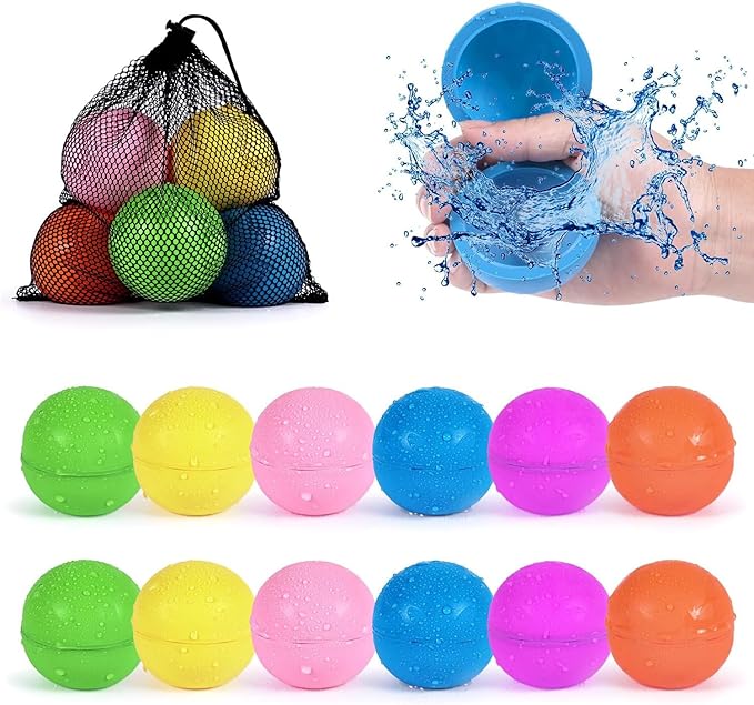 98K Reusable Water Balloons 12 Pcs with Mesh Bag, Pool Beach water Toys for Boys and Girls, Outdoor Summer Toys for Kids Ages 3-12