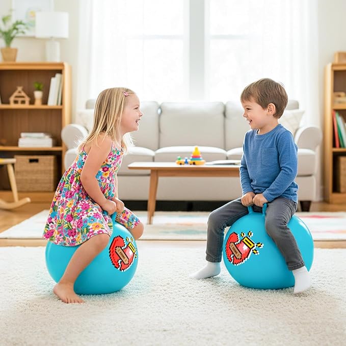 EVERICH TOY Hopper Ball for Kids, 18In Ride On Bouncy Ball with Handle, Blue Heart Girls Toys for Indoor Outdoor Active Play Toys Easter Basket Stuffers Girls Boys Gifts for 4 5 6 7 8 Yr Old