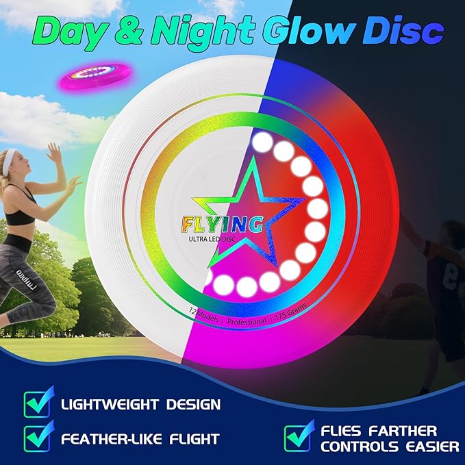 Dilabnba LED Flying Disc Toy, Beach Sand Backyard Toss Toy for Kids Ages 3-12 Teens Men Adult, Glow in The Dark Flying Ring Toass and Catch Game for Boys Girls Outside