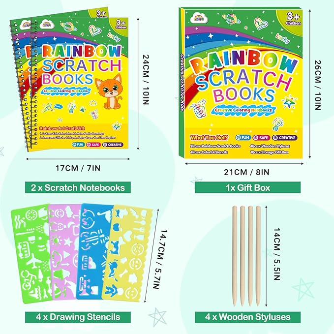 ZMLM Scratch Paper Art Craft: 2 Pack Rainbow Scratch Notebooks Easter Basket Stuffers for Toddler Crafts for Kids Ages 4-8,Easter Gifts for Kids Girls Boys School Birthday Party Toys School Activity
