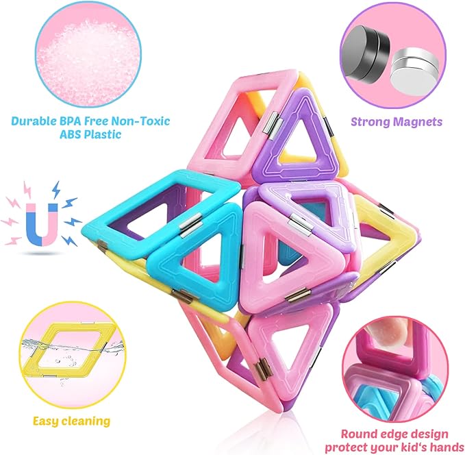 124PCS Magnetic Tiles Toys for 3 4 5 6 7 8+Year Old Boys Girls Upgrade Macaron Castle Blocks Building Set for Toddlers STEM Creativity/Educational Toys for Kids Valentines Day Christmas Birthday Gifts