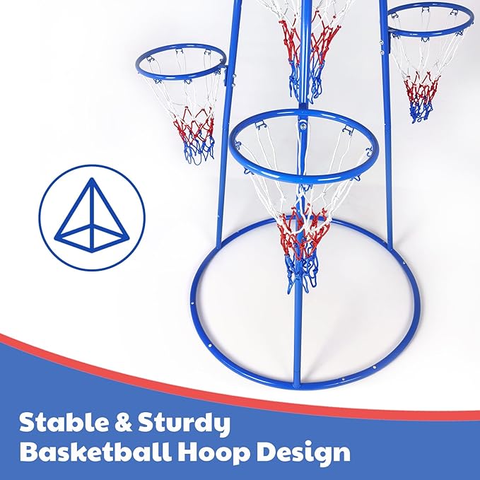 Garvee 4 Hoop Basketball Set for Toddlers, Indoor & Outdoor Play, Preschool Toy for Ages 3+, Includes 4 Basketballs and Air Pump, Fun Basketball Game for Kids