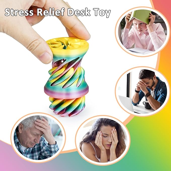 3PCS Impossible Cone,3D Printed Spiral Cone Fidget Toys,Impossible Pyramid Passthrough Sculpture,Stress Relieving Toys for Adults and Kids,Stocking Filler White Elephant Gifts(Rainbow)