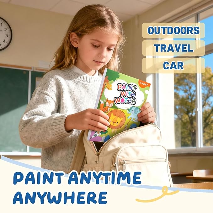 YPLUS Paint with Water Books for Toddlers, Art Craft Toys Watercolor Painting Pape, Gift for Kids Ages 1-3, 2-4, 4-6, Drawing with Brush - Animals