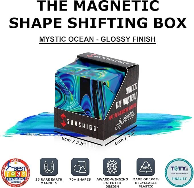 Shashibo Shape Shifting Box - STEM Fidget Toy with Ultra Strong Magnets - Sensory Puzzle Cube Transforms Into 100+ Shapes, Easter Basket Stuffers Gift for Kids, Teens, and Adults (Mystic Ocean)