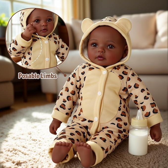BABESIDE Adorable Lifelike Black Baby Doll - 17" Handmade Realistic African American Baby Dolls with Premium Outfit & Accessories Pretend Play Gift for Kids Age 3+