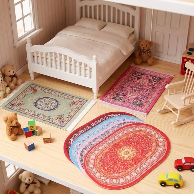 LUOZZY 6Pcs Miniature Carpet Miniature Dollhouse Accessories Dollhouse Rugs Vintage Style Flooring Mini Furniture Decoration Doll House Supply