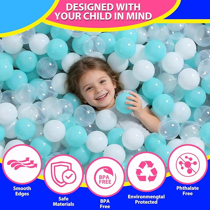 STARBOLO Ball Pit Balls for Toddlers Pack of 100 200 500 - BPA&Phthalate Free Non-Toxic Crush Proof Soft Plastic Balls for 1-5Years Old Toddlers Girl Kids Birthday Pool Playpen Tent Party