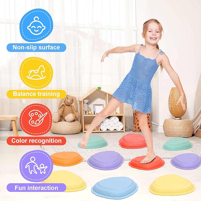 Balance Stepping Stones for Kids 5pcs Non-Slip River Stones Obstacle Course Play Indoor and Outdoor Coordination Game Sensory Toys Toddler Ages 3 4 5 6 7 8+