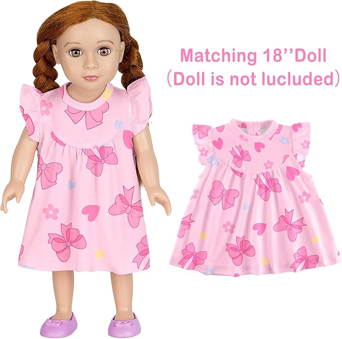 ICOSY Matching Doll & Girls Nightgowns Clothes Girls Pajamas Sleepwear Outfit for Kids and 18" Girl Doll