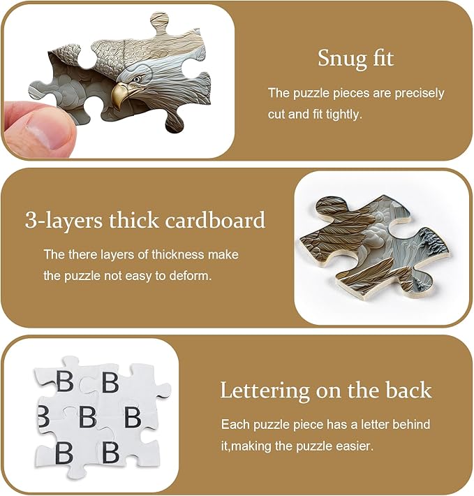 Carved Eagle Jigsaw Puzzle 1000 Pieces, Nature Bird Bald Eagle Puzzle Unique Art, Mountain Puzzle for Adults Animal White Forest