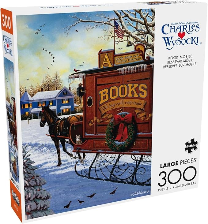 Buffalo Games - 300 Piece Charles Wysocki Jigsaw Puzzle - Holiday Sleigh and Book Themed Puzzle - Great for Adults and Families