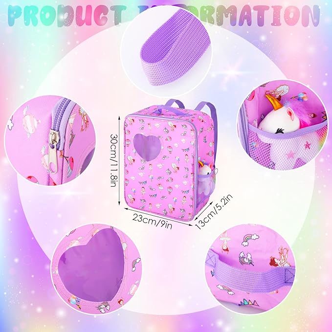 Wettarn 18 Inch Doll Carrier Set with Clothes and Accessories Including Doll Travel Bag, Dress, Shoes, Sunglasses, Backpack and Unicorn for Unicorn Birthday Gift(Purple)