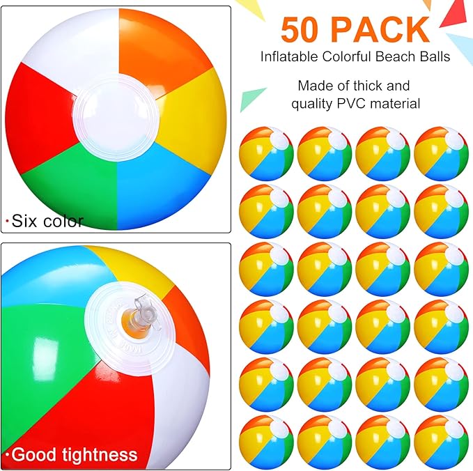 Honoson 50 Pack Mini Beach Balls for Kids 5 Inch Small Inflatable Beach Balls Bulk for The Pool Birthday Party Favors Classic Rainbow Color Blow up Tiny Toy for Summer and Water Games(50 Pack)