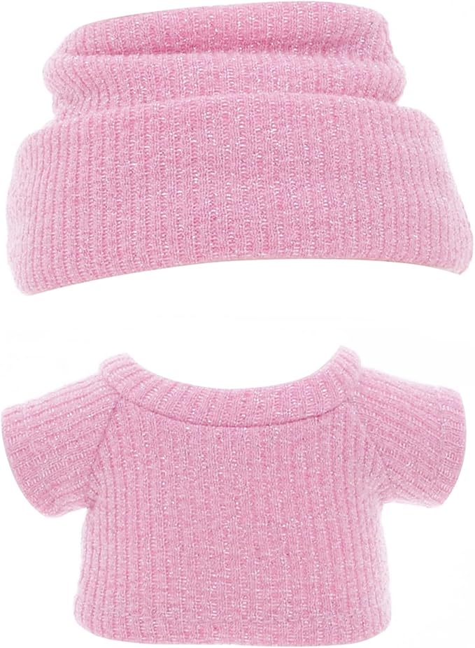 Etistta 17cm Doll Clothes with Hat, Pink Glitter Knit Cap Top, Small, Christmas