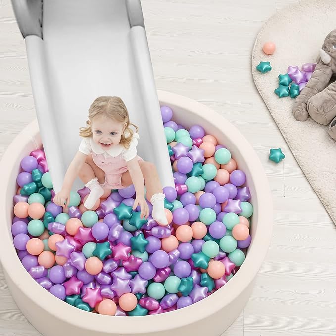 TRENDPLAY Star Ball Pit Balls for Toddlers -50 100 200 Count Star Balls Different Shapes, Non-Toxic Plastic Balls for Safe Play, Boys Girls Festival Party Decoration