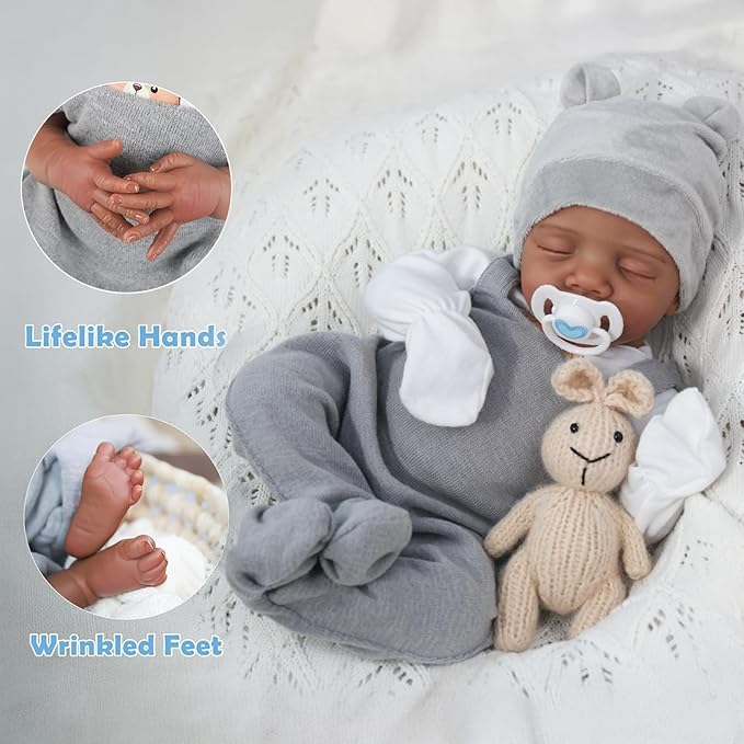CHAREX Realistic Reborn Baby Dolls Black - 18 Inch Real Life Baby Doll African American Real Baby Boy, Lifelike Newborn Baby Doll Poseable Soft Body, Gift Set with Accessories for Kids Aged 3+