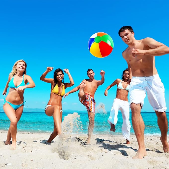 Coopay 12/24/36 Pack 16" Large Inflatable Colorful Beach Balls Classic Rainbow Swimming Pool Ball Birthday Beach Party Decoration Summer Water Games Gifts 16 to 12 Inches from Deflated to Inflated