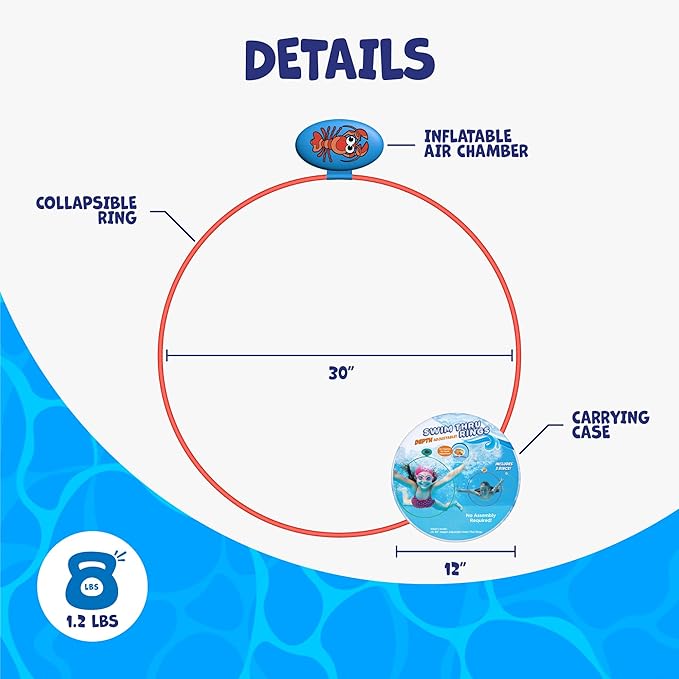Water Sports Swim Thru Rings: 3-Pack 30-Inch Collapsible Rings, Depth Adjustable Pool Toys for Swimming Pool - Essential Water Toys and Pool Accessories for Summer Fun, Assorted Pack