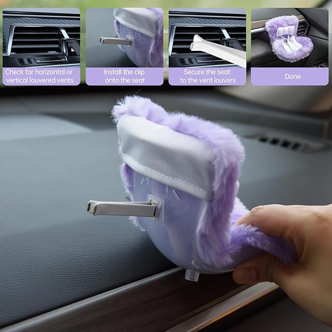 Doll Car Seat Compatible with Bubudoll, Small Seat for 10-17cm Blind Box Toys, Including Air Vent Clip, Desktop Stand, Adjustable Safety Strap, Airflow-Friendly Design, Ideal Car Decor Gifts(Purple)