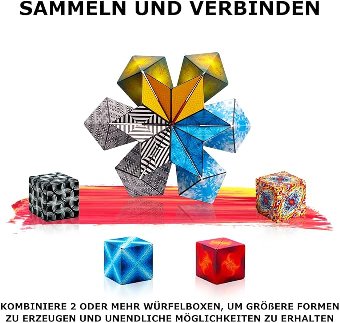Shashibo Shape Shifting Box - STEM Fidget Toy with Ultra Strong Magnets - Sensory Puzzle Cube Transforms Into 100+ Shapes, Easter Basket Stuffers Gift for Kids, Teens, and Adults (Optical Illusion)
