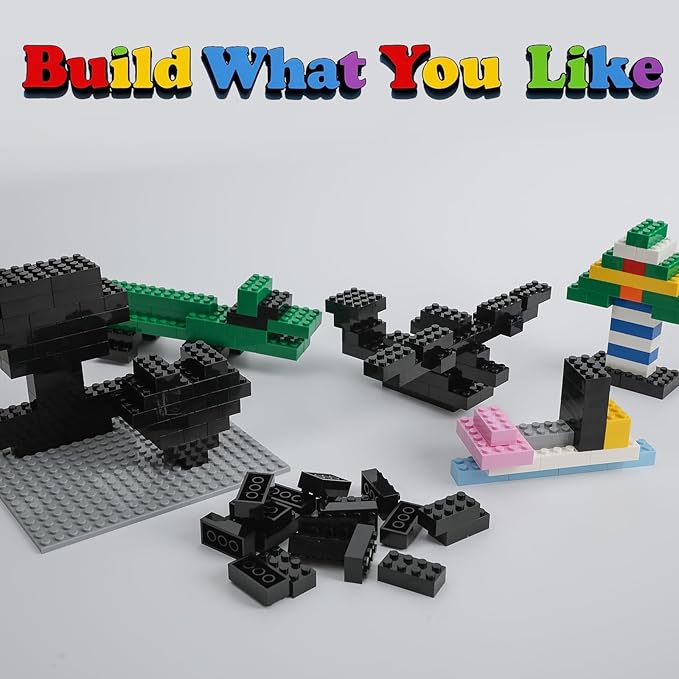 500 Piece Classic Building Bricks and 1 Gray Baseplate, 2x4 Bricks Bulk Creative Building Toys, Blocks Bulk for Kids Ages 6+, Black(Small Bricks, 1.25x0.62x0.47 in)