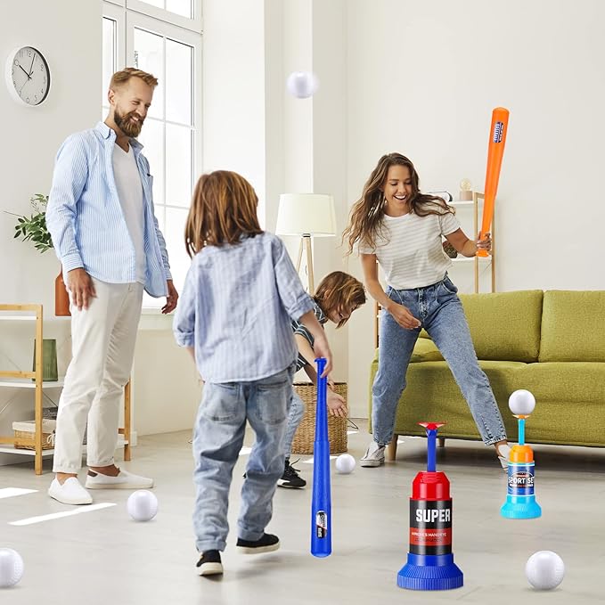 HyDren Baseball Pitching Set Includes Automatic Operation Pitching Machine Adjustable Collapsible Plastic Bat and 6 Balls Outdoor Indoor Sport Toy Games Christmas Kids Toddlers Gift