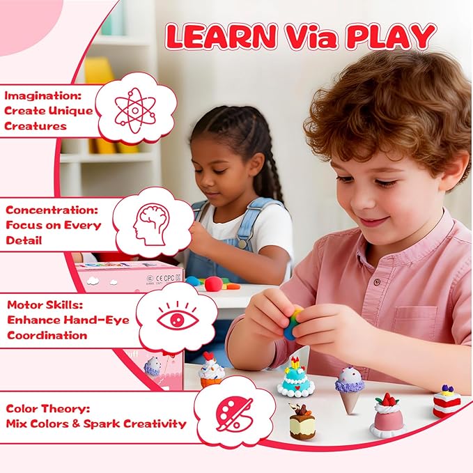 Kids Clay Air Dry Clay for Kids - Air Drying Modeling & Sculpting Kit,DIY 12 Box Food Dessert Cake Theme Arts & Crafts Clay Set,Ultra Soft Non-Sticky Bulk Party Favors & Party Crafts for Girls & Boys