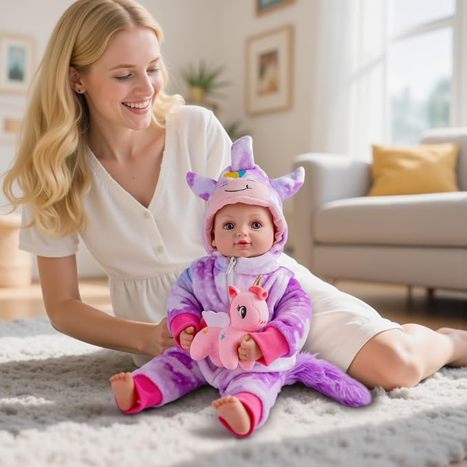 BABESIDE Baby Doll Girl - 15-Inch Realistic Baby Doll with Blue Eyes, Soft Body in Unicorn Outfit Life Like Baby Dolls That Look Real for 4 5 6 7 8 9 Years Girl, Birthday Gift and Pretend Play