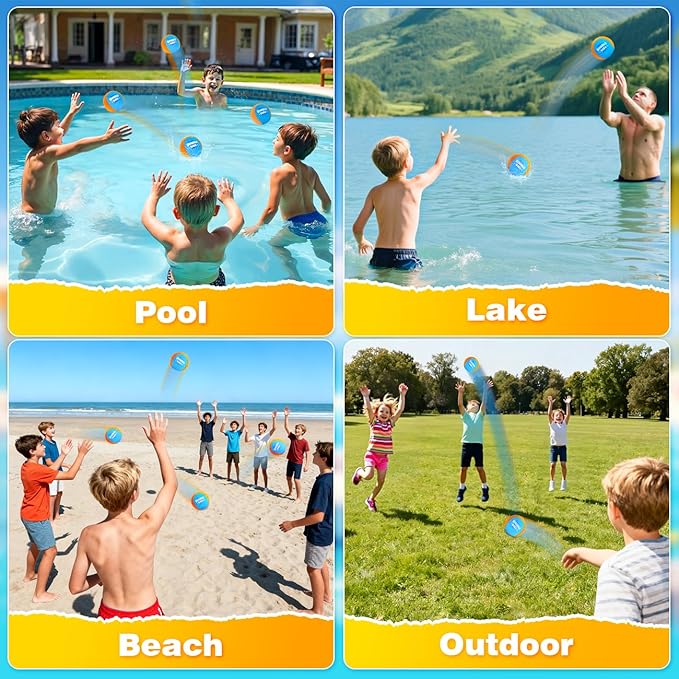 Bambilo Water Skipping Ball | 2-Pack Bounce Balls | Water Bouncing Beach Balls & Grip Ball | Pool Toys for Kids Age 5-8-12 | Great Summer Water Toy for Beach Swimming Pool River Lake