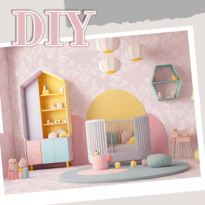 Flutesan 12 Pcs Miniature Dollhouse Wallpaper and Flooring Peel and Stick Mini DIY Self Adhesive Dollhouse Accessories 8.27 x 11.69 Inch (Vintage Pink)