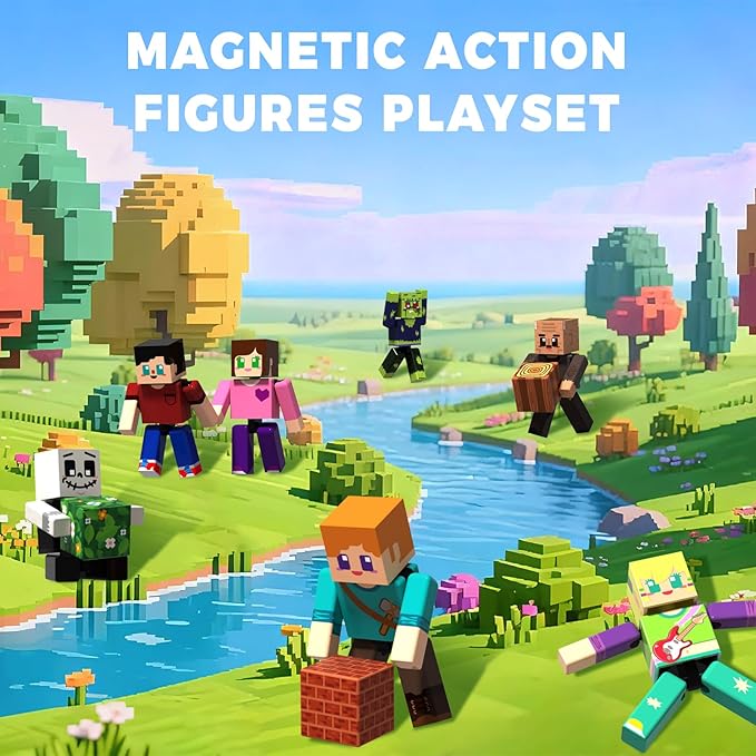 20Pcs Magnetic Action Figures Playset - Magnetic Building Blocks, Magnet Cubes and Rotatable Figures Character Toys for Kids,Easter Birthday Gift for 6+ Year Old Boys Girls (Patent Pending)